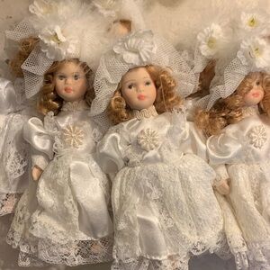 Vintage White Porcelain Bride Dolls with Lace Dresses